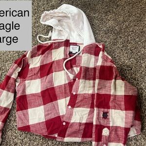 American Eagle Red Plaid Hoodie